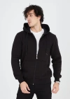 Unisex Tam Fermuarlı Kapşonlu  SweatShirt - Siyah