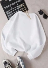 Kadın Üç İplik Biskilet Yaka SweatShirt - Beyaz