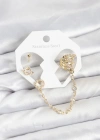 Uzay Model Pirinç Gold Renk Zincir Bağlantılı Ear Cuff Küpe Seti
