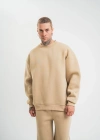 Uzun Kol Bisiklet Yaka Basic SweatShirt - Bej