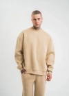 Uzun Kol Bisiklet Yaka Basic SweatShirt - Bej