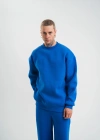 Uzun Kol Bisiklet Yaka Basic SweatShirt - Mavi