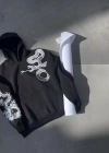 Uzun Kol Kapüşonlu Baskılı SweatShirt - Siyah