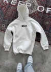 Uzun Kol Kapüşonlu Göğüs Baskılı SweatShirt - Beyaz