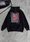 Uzun Kol Kapüşonlu Ön Ve Arka Baskılı SweatShirt - Siyah