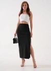 Uzun yırtmaçlı ince kumaş etek siyah