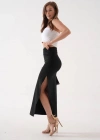 Uzun yırtmaçlı ince kumaş etek siyah