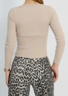 V yaka kaşkorse bluz bej a3699