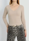 V yaka kaşkorse bluz bej a3699