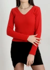 V yaka kaşkorse bluz kırmızı a3699