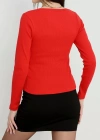 V yaka kaşkorse bluz kırmızı a3699