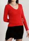 V yaka kaşkorse bluz kırmızı a3699