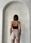 Valonlu fırfırlı şort bej s24683