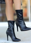 Verena Siyah Cilt Topuklu Streç Bot