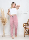 Viskon likralı alt pijama demir pembe baskı desenli q6018