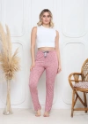 Viskon likralı alt pijama demir pembe baskı desenli q6018
