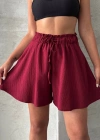 Volanlı keten şort bordo s255058
