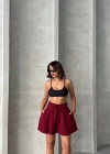 Volanlı keten şort bordo s255058