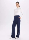 Wide Leg Geniş Paça Lacivert Eşofman Altı Beli Lastikli Cepli Basic Düz D3759AX24AU