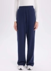 Wide Leg Geniş Paça Lacivert Eşofman Altı Beli Lastikli Cepli Basic Düz D3759AX24AU