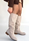 Winda Bej Süet Körüklü Topuklu Çizme