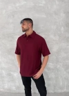 Yakalı Patlı Kısa Kol T-shirt - Bordo