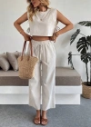Yan bağlama detaylı pantolonlu takım bej