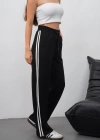 Yandan çift şeritli pantolon siyah