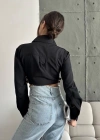 Yanı kemer detaylı crop gömlek siyah s4009