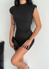 Yarım Bogazlı Kolsuz Mini Boy Elbise - Siyah