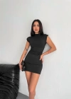 Yarım Bogazlı Kolsuz Mini Boy Elbise - Siyah