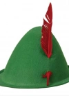 Yeşil Renk Kırmızı Tüylü Peter Pan Şapkası Robin Hood Şapkası 24X23 cm