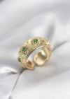 Yeşil Zirkon Taşlı Gold Renk Vintage Kadın Yüzük