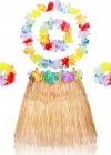 Yetişkin Çocuk Hawaii Parti Seti - 40 cm Naturel Etek + Çiçek Aksesuarlar (5 Parça) NessiWorld