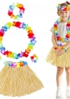 Yetişkin Çocuk Hawaii Parti Seti - 40 cm Naturel Etek + Çiçek Aksesuarlar (5 Parça) NessiWorld