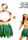 Yetişkin Hawaii Kostüm Seti - Yaprak Etek  ve Aksesuar Seti- 5 Parça