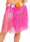Yetişkin ve Çocuk Uyumlu Pembe Renk Püsküllü Hawaii Luau Hula Etek 40 cm