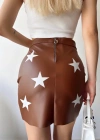 Yıldız baskılı deri etek kahve