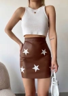 Yıldız baskılı deri etek kahve