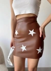 Yıldız baskılı deri etek kahve
