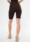 Yüksek Bel Biker Sporcu Şort - Kahve