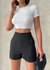 Yüksek bel parçalı double kumaş şort s25312