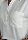 Z Krep Kadın Crop Yakalı Gömlek İlik Düğmeli Üç Çeyrek Sleeve Kol - Beyaz