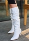 Zelya Beyaz Cilt Topuklu Çizme