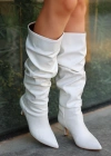 Zelya Beyaz Cilt Topuklu Çizme