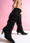Zelya Siyah Süet Topuklu Çizme