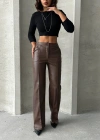 Zr deri palazzo pantolon kahve h24654
