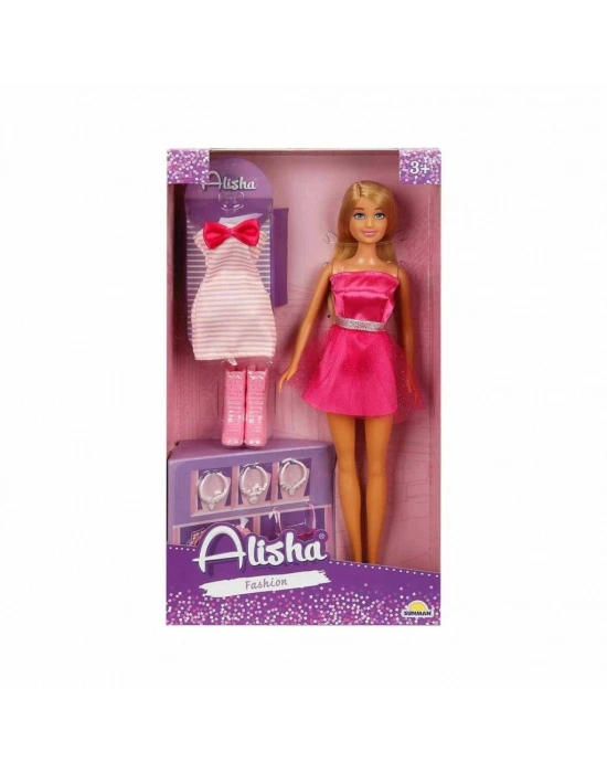01423 SUN-RST-SIS-MNK- Alisha Gece Elbiseli Bebek Seti 29cm -