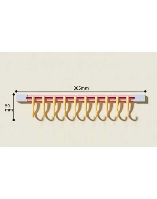 10 Kancalı Raylı Mutfak ve Banyo Düzenleyici Askı 30 cm