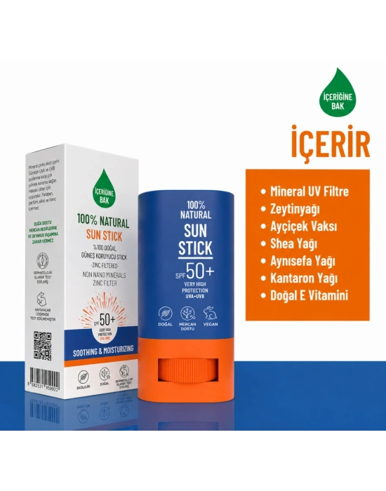 %100 Doğal Natural Sun Stick SPF50+ 15 Gr